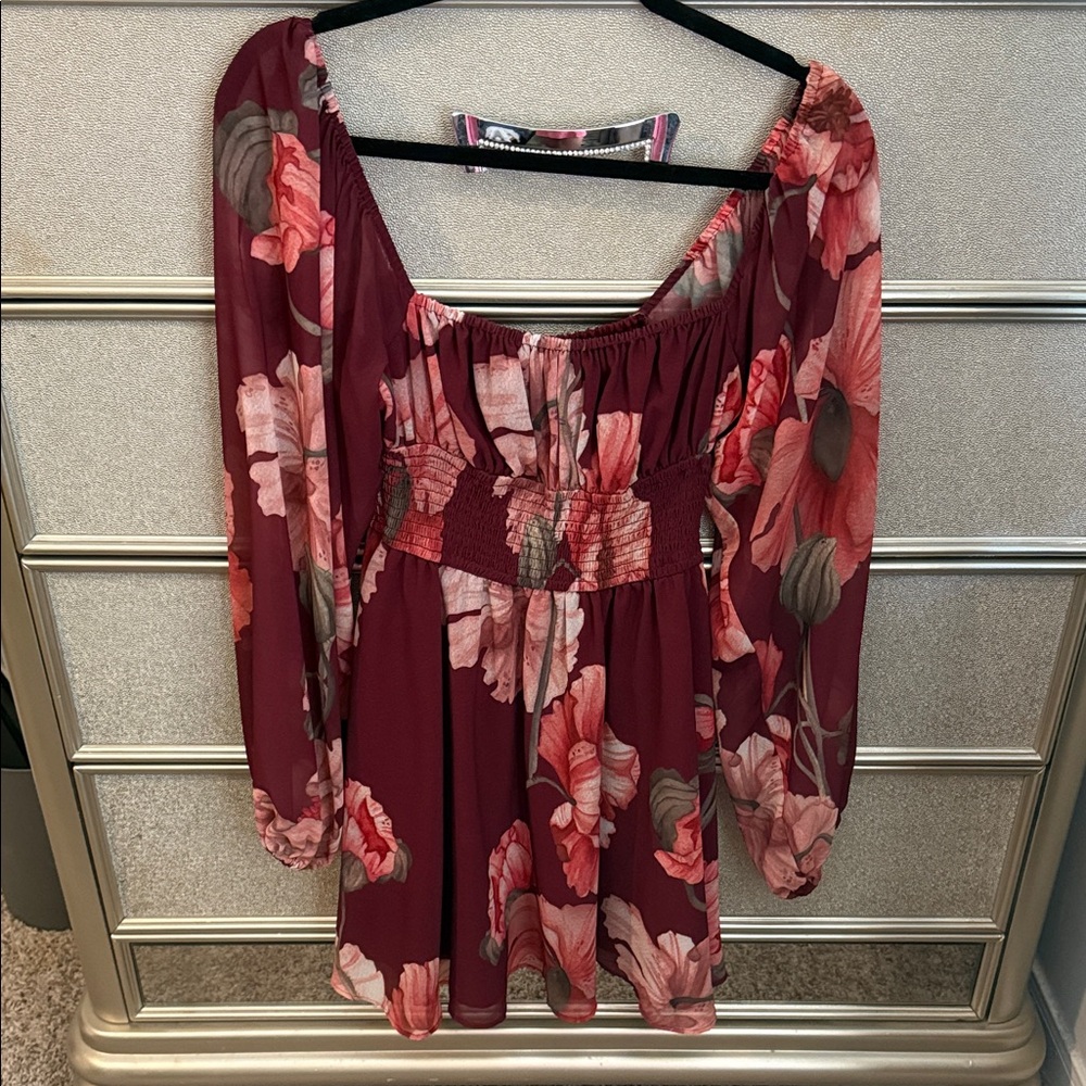 Hutch Burgundy Floral Mini Dress